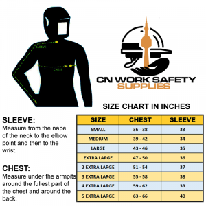 size chart for men welding jacket